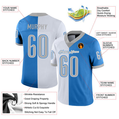 Custom Powder Blue Gray-White Split Fashion Football Jersey