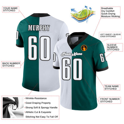 Custom Midnight Green White-Black Split Fashion Football Jersey