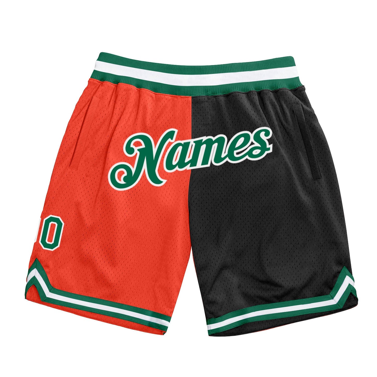 Custom Orange Kelly Green-Black Authentic Throwback Split Fashion Basketball Shorts