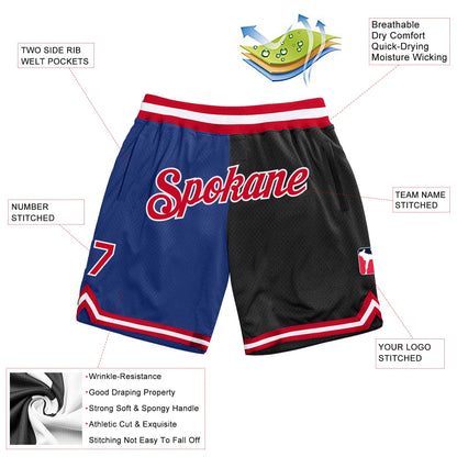 Custom Royal Red-Black Authentic Throwback Split Fashion Basketball Shorts