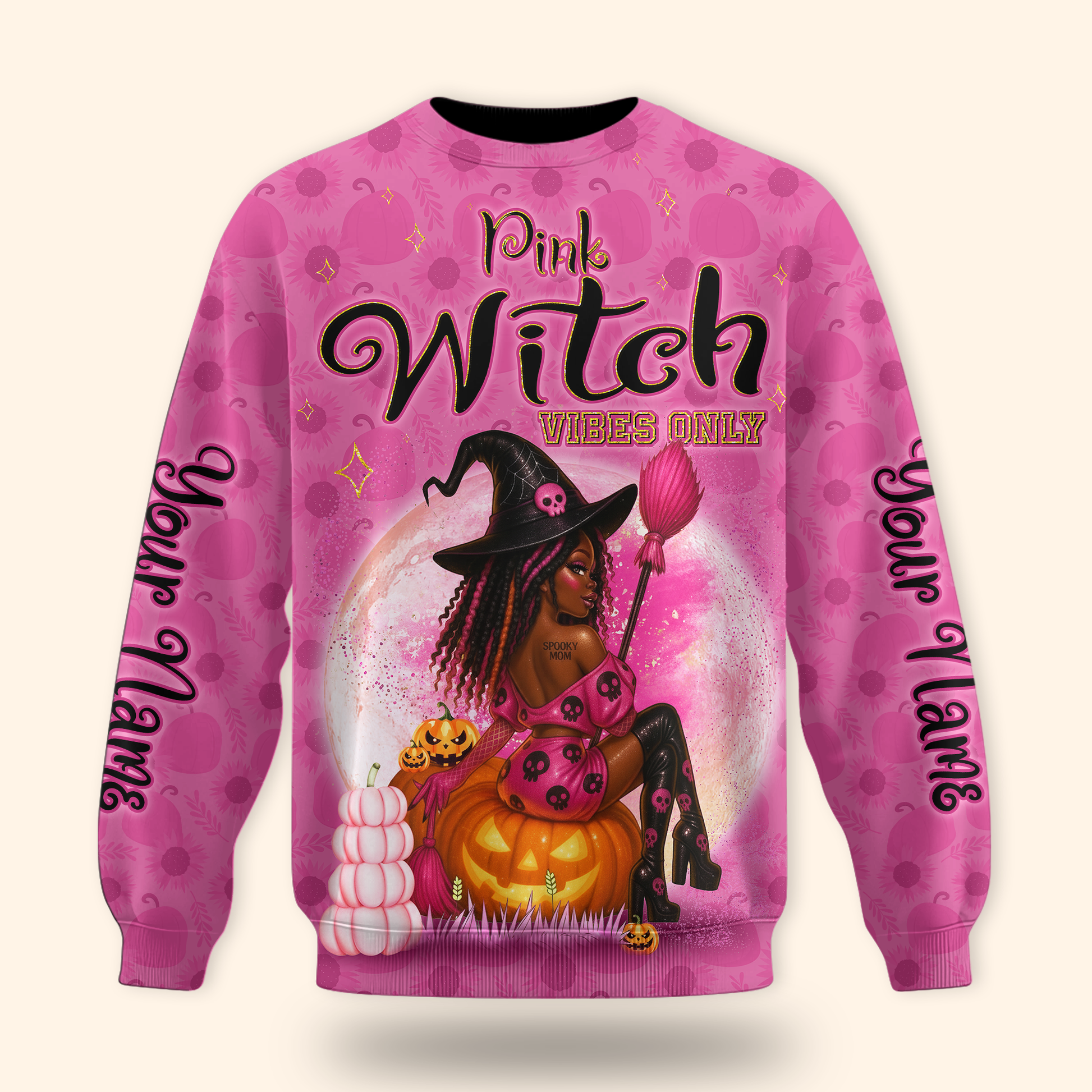 Personalized Pink Witch Hoodie – Halloween Witch Girl Pumpkin Zip Up Sweatshirt, Custom Choo