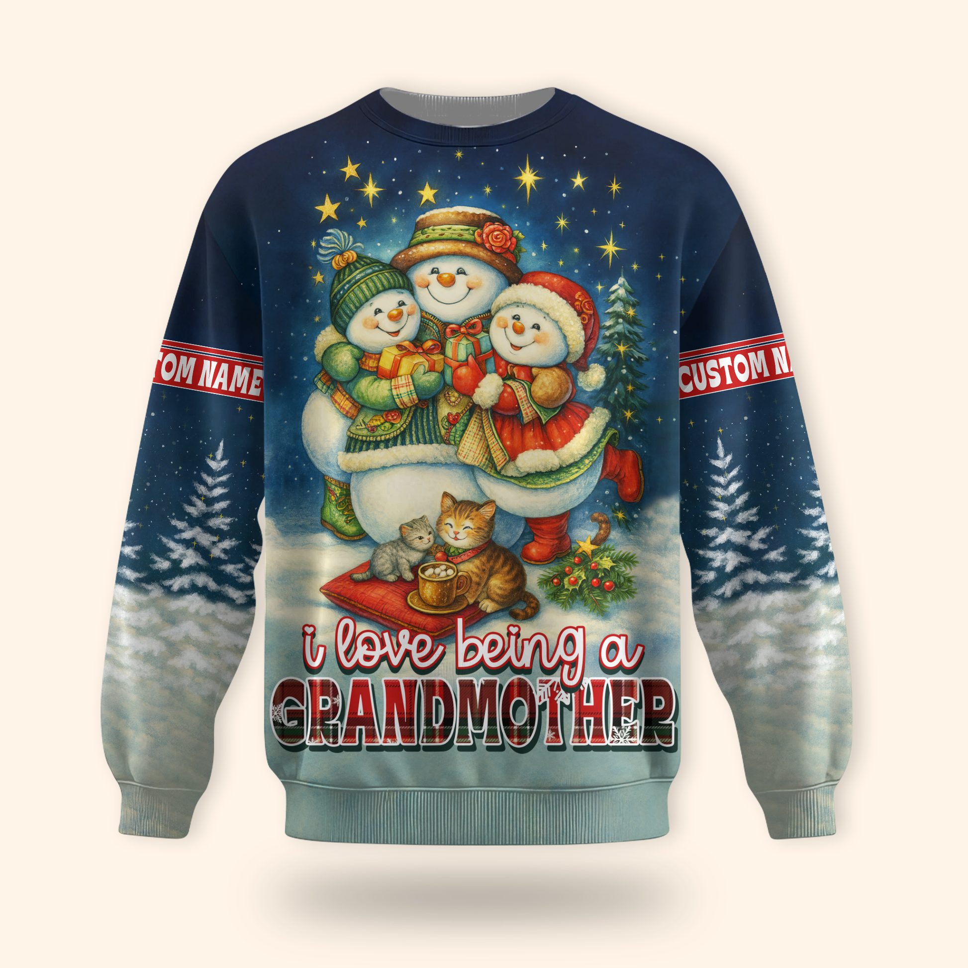 Personalized Christmas Hoodie – I Love Being a Grandmother, Snowman Family Zip Up Gift, Custom Choo