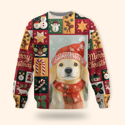 Merry Christmas Dog Hoodie – Golden Retriever in Santa Hat, Personalized Pet Lover Gift