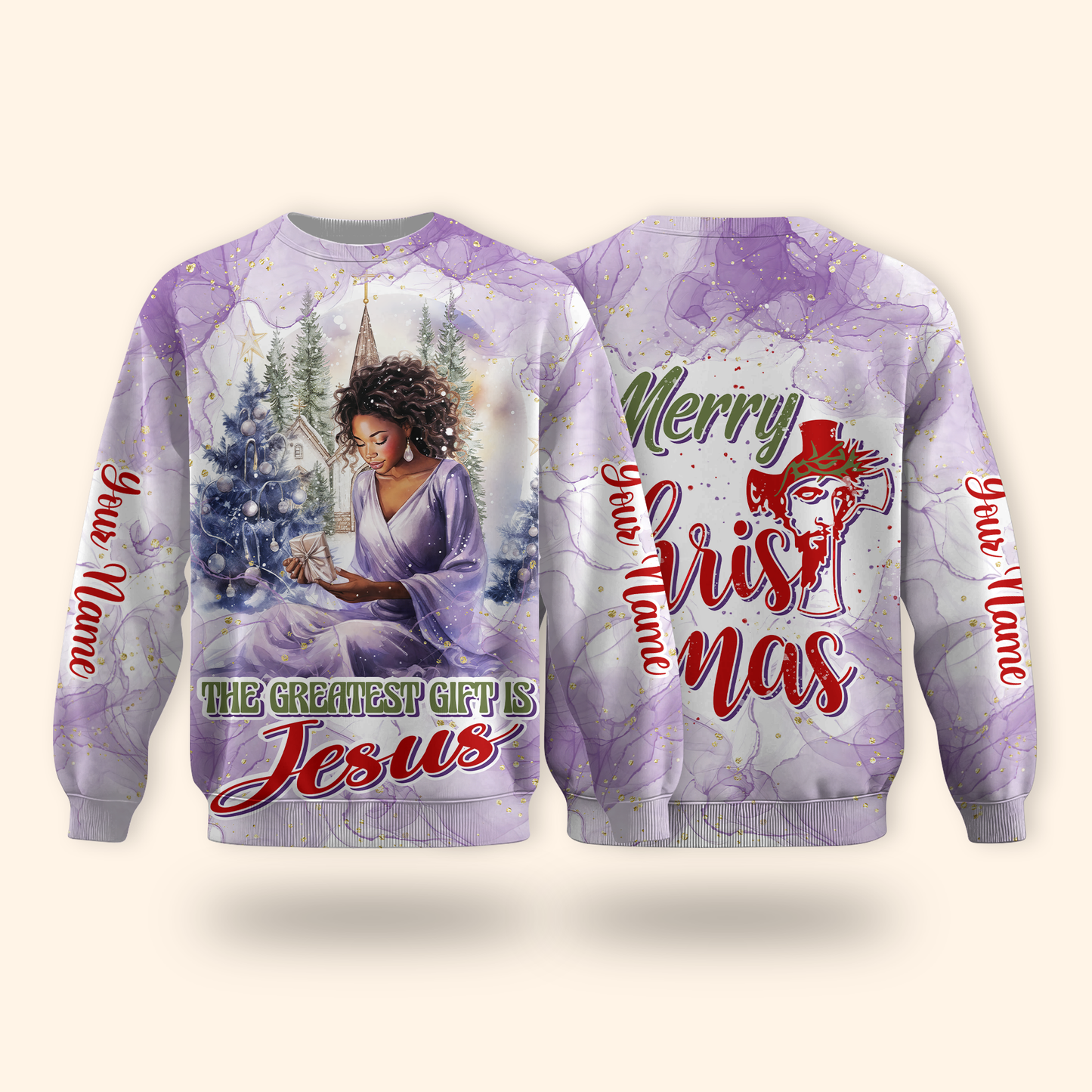 The Greatest Gift Is Jesus Hoodie – Christian Christmas Zip Up, Black Queen Faith Hoodie, Custom Name Design