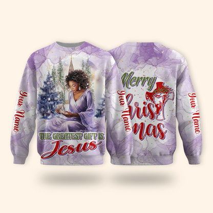 The Greatest Gift Is Jesus Hoodie – Christian Christmas Zip Up, Black Queen Faith Hoodie, Custom Name Design