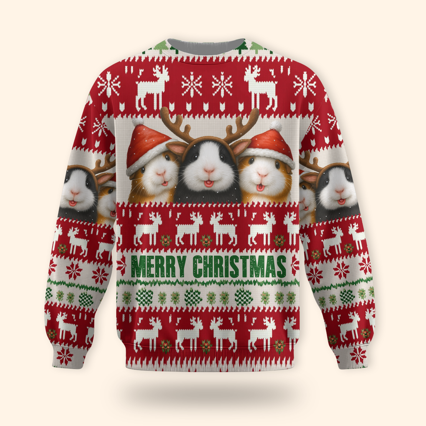 Funny Guinea Pig Christmas Hoodie – Merry Christmas Ugly Sweater Style Zip Up