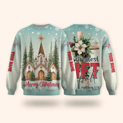 Christian Christmas Hoodie – The Greatest Gift of All Matthew 1:21, Personalized Faith Hoodie
