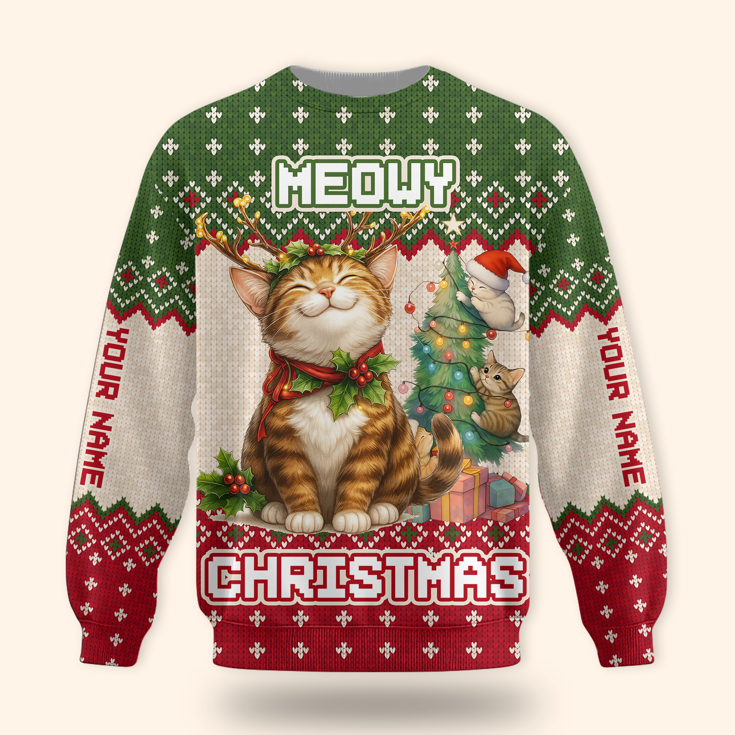 Personalized Merry Christmas Cat Hoodie – Cute Holiday Zip Up, Custom Name Gift for Cat Lovers, Custom Choo