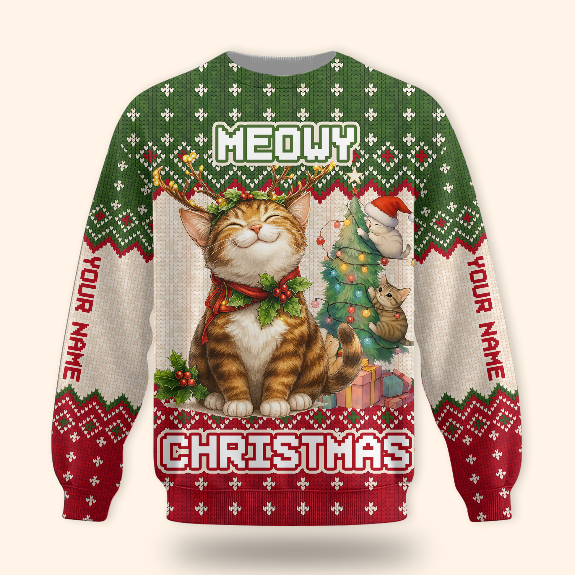 Personalized Merry Christmas Cat Hoodie – Cute Holiday Zip Up, Custom Name Gift for Cat Lovers, Custom Choo