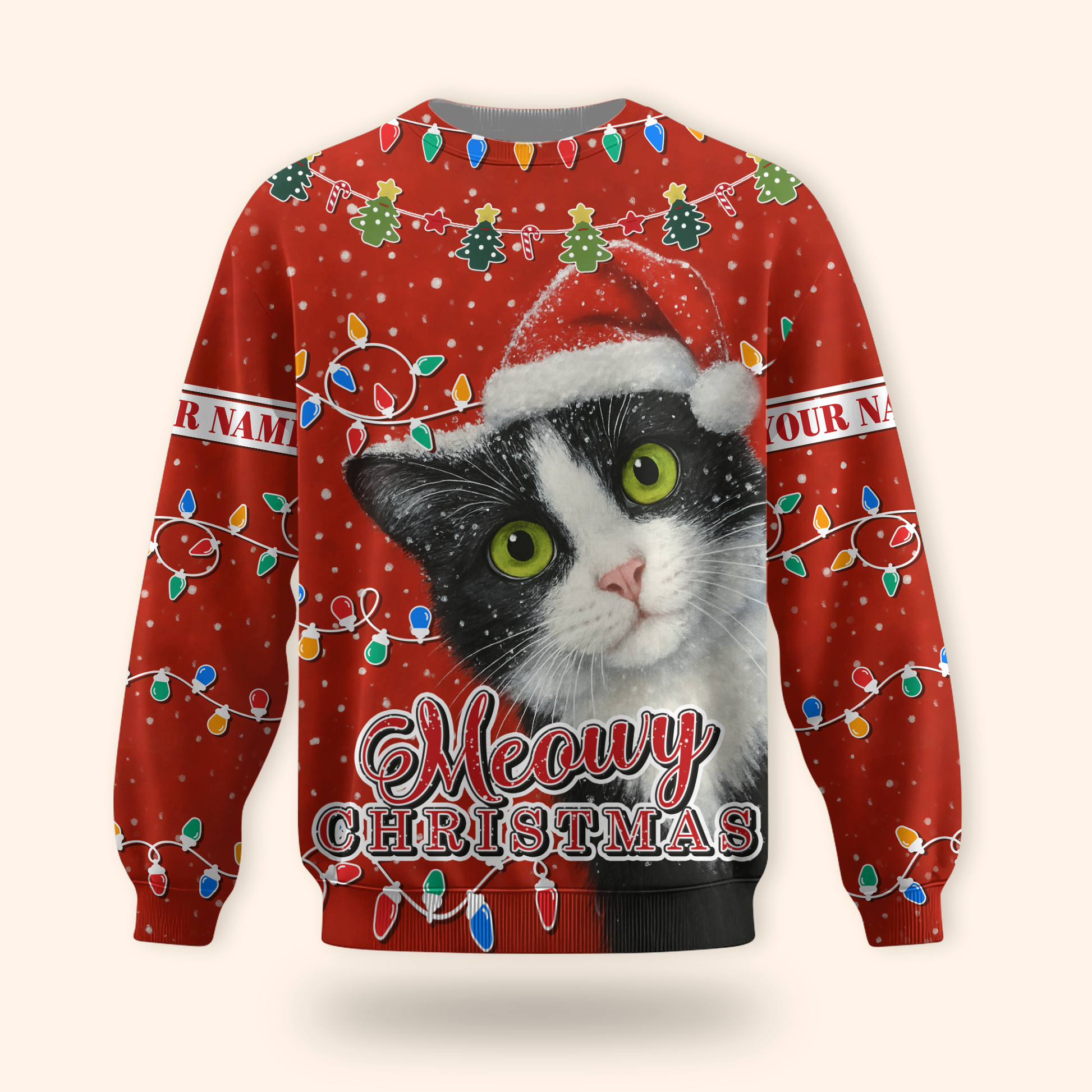 Personalized Cat Christmas Hoodie – Meowy Christmas Zip Up, Cute Holiday Gift for Cat Lovers, Custom Choo