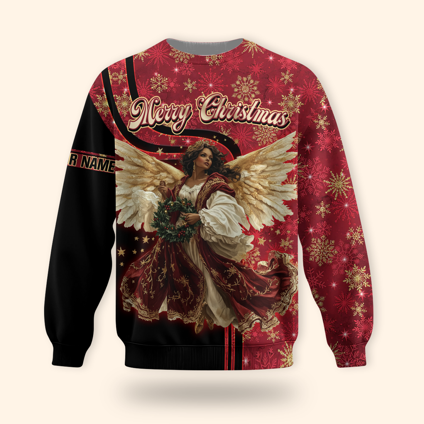 Christmas Angel Hoodie – Merry Christmas Zip Up, Elegant Angel Wings Holiday Sweater