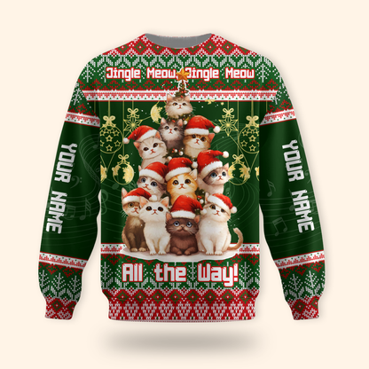 Jingle Meow Christmas Cat Hoodie – Personalized Name Cat Lovers Holiday Sweatshirt