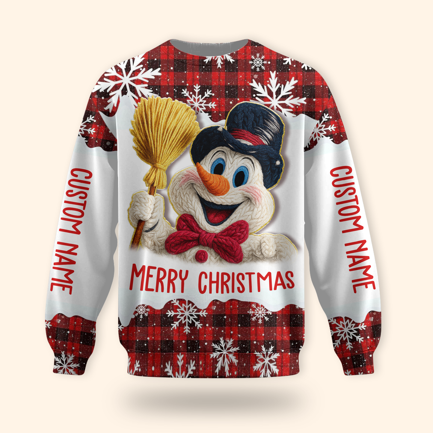 Merry Christmas Snowman Hoodie – Cute Plaid Red Winter Zip Up