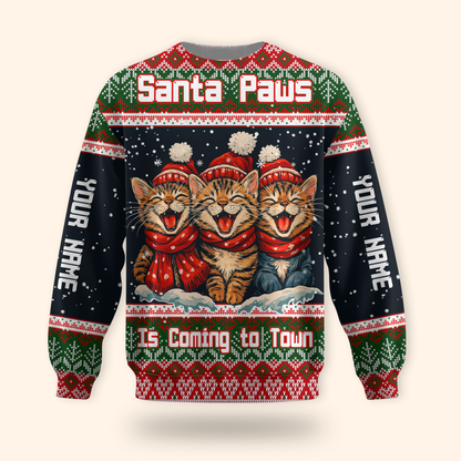 Santa Paws Is Coming to Town Hoodie – Personalized Christmas Cat Hoodie for Cat Lovers