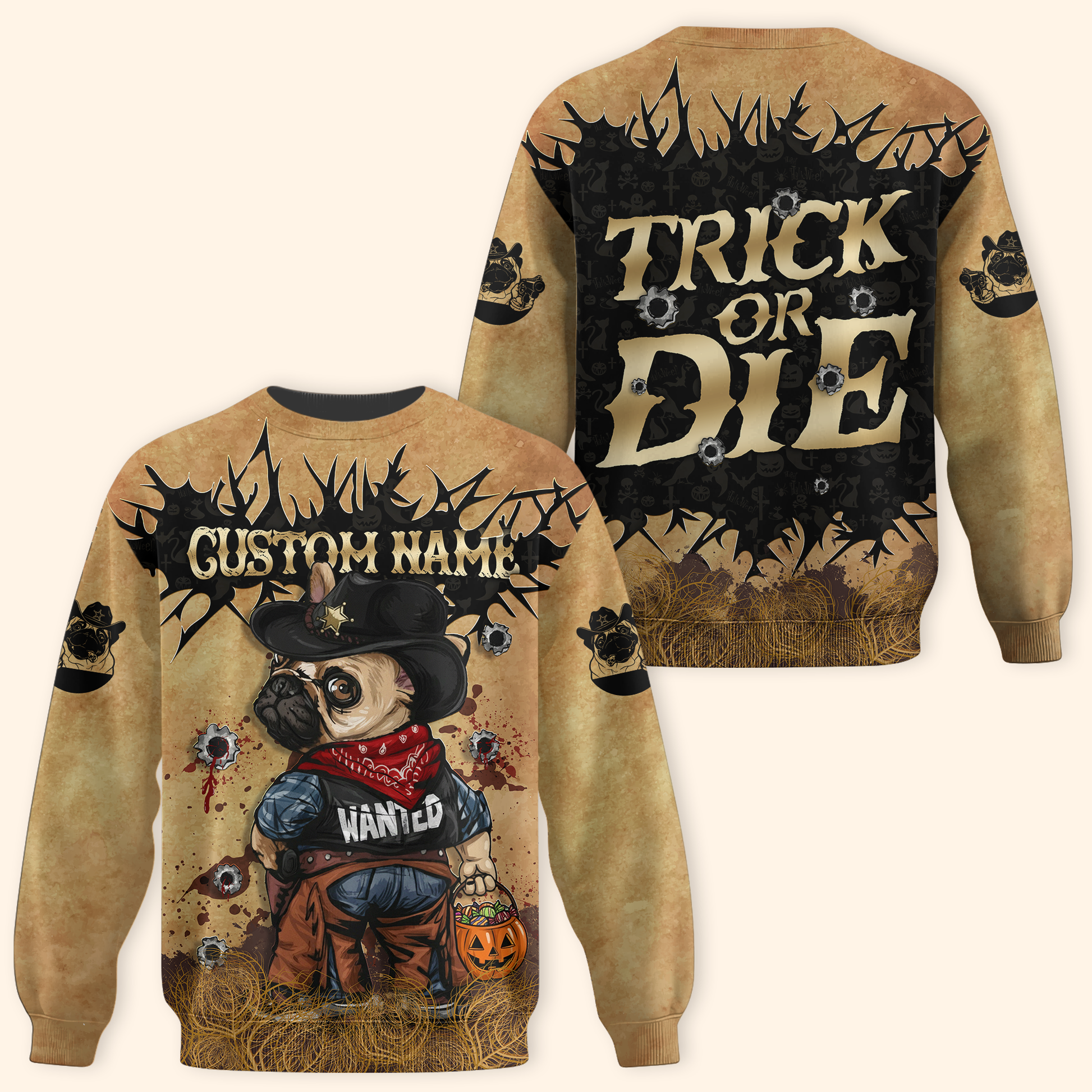 Personalized Trick Or Die Cowboy Pug Dog, Custom Choo
