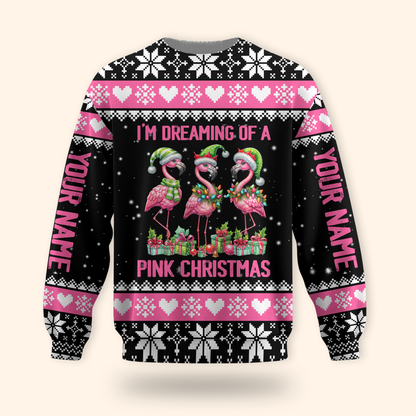 I’m Dreaming of a Pink Christmas Hoodie – Cute Flamingo Holiday Zip Up Sweater