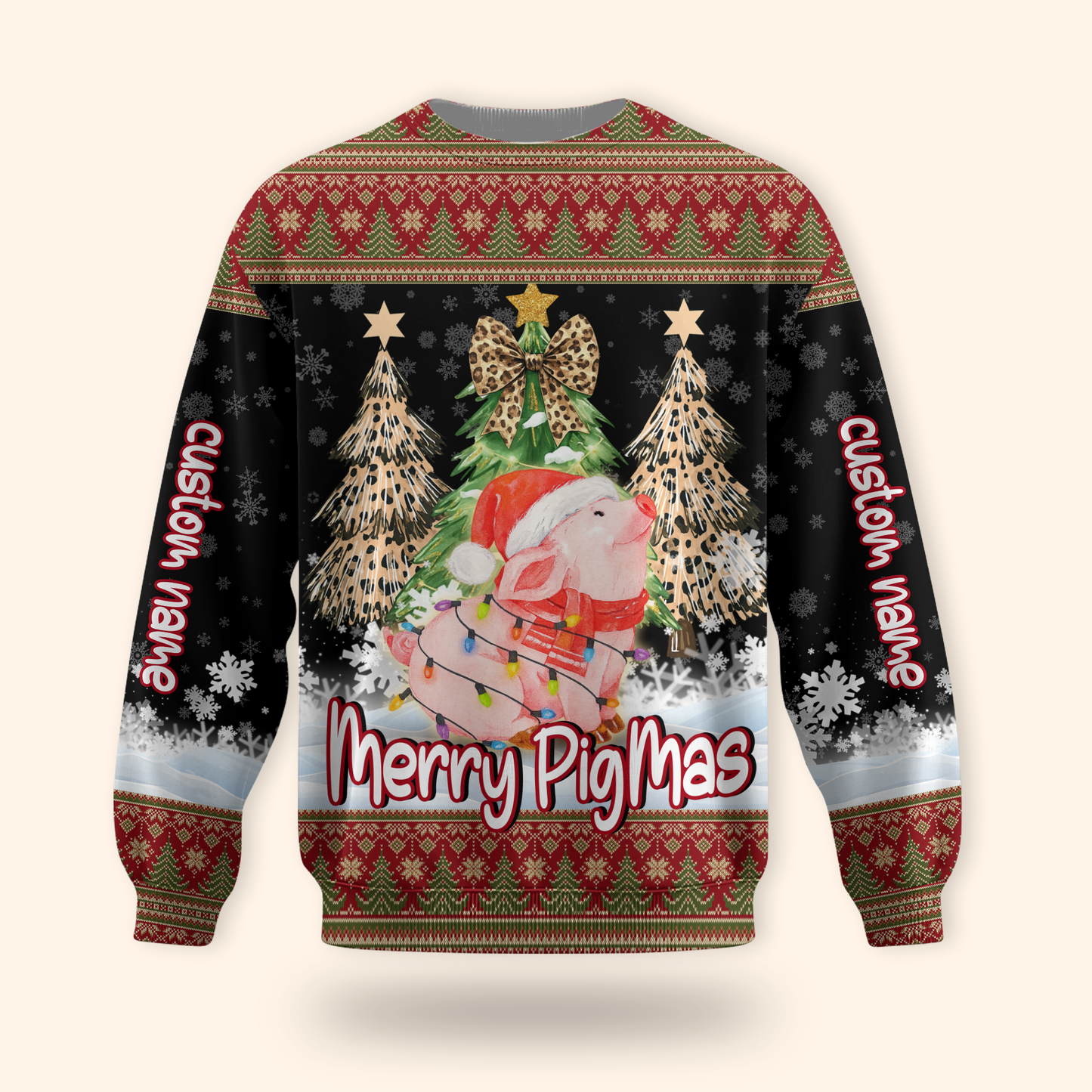 Merry PigMas Hoodie – Cute Pig Christmas Zip Up, Custom Name Funny Holiday Hoodie