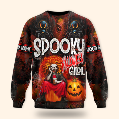 Spooky Halloween Girl Hoodie – Personalized Name Creepy Zip Up Jacket, Custom Choo