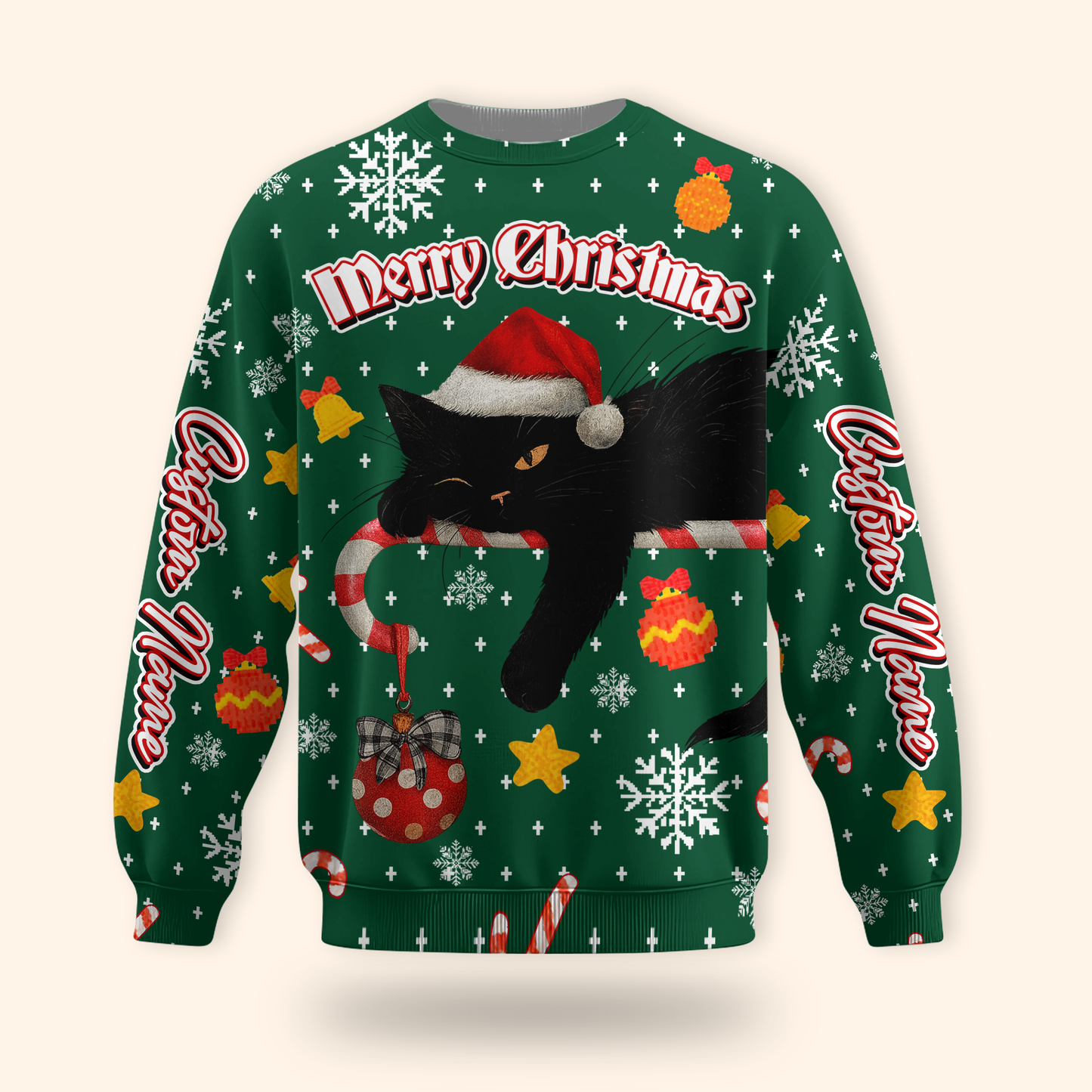 Black Cat Christmas Hoodie – Custom Name Santa Cat Zip Up