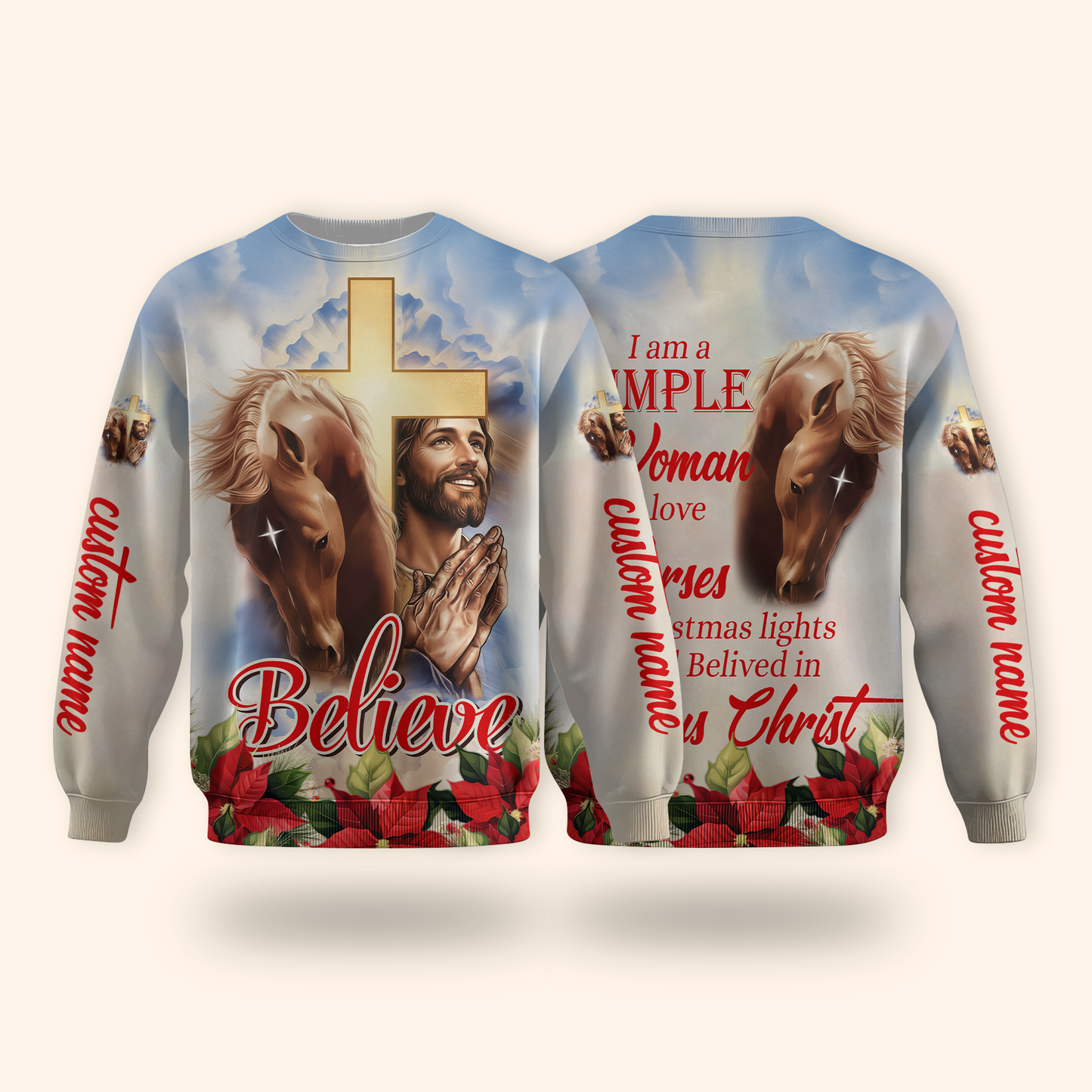 Christian Hoodie – I’m a Simple Woman Who Loves Horses and Jesus, Believe Zip Up, Christmas Faith Apparel