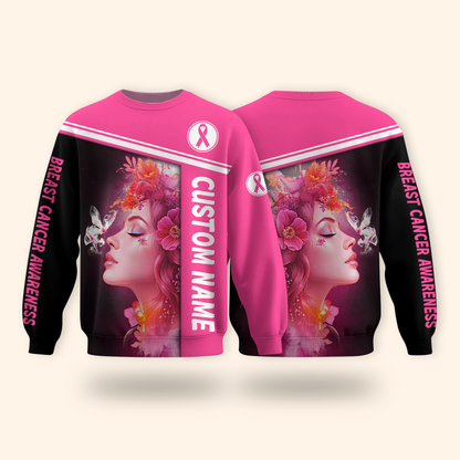 Personalized Pink Ribbon Floral Woman Awareness Shirt, Custom Choo