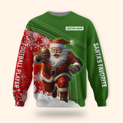 Santa Football Hoodie – Custom Name Christmas Sports Zip Up