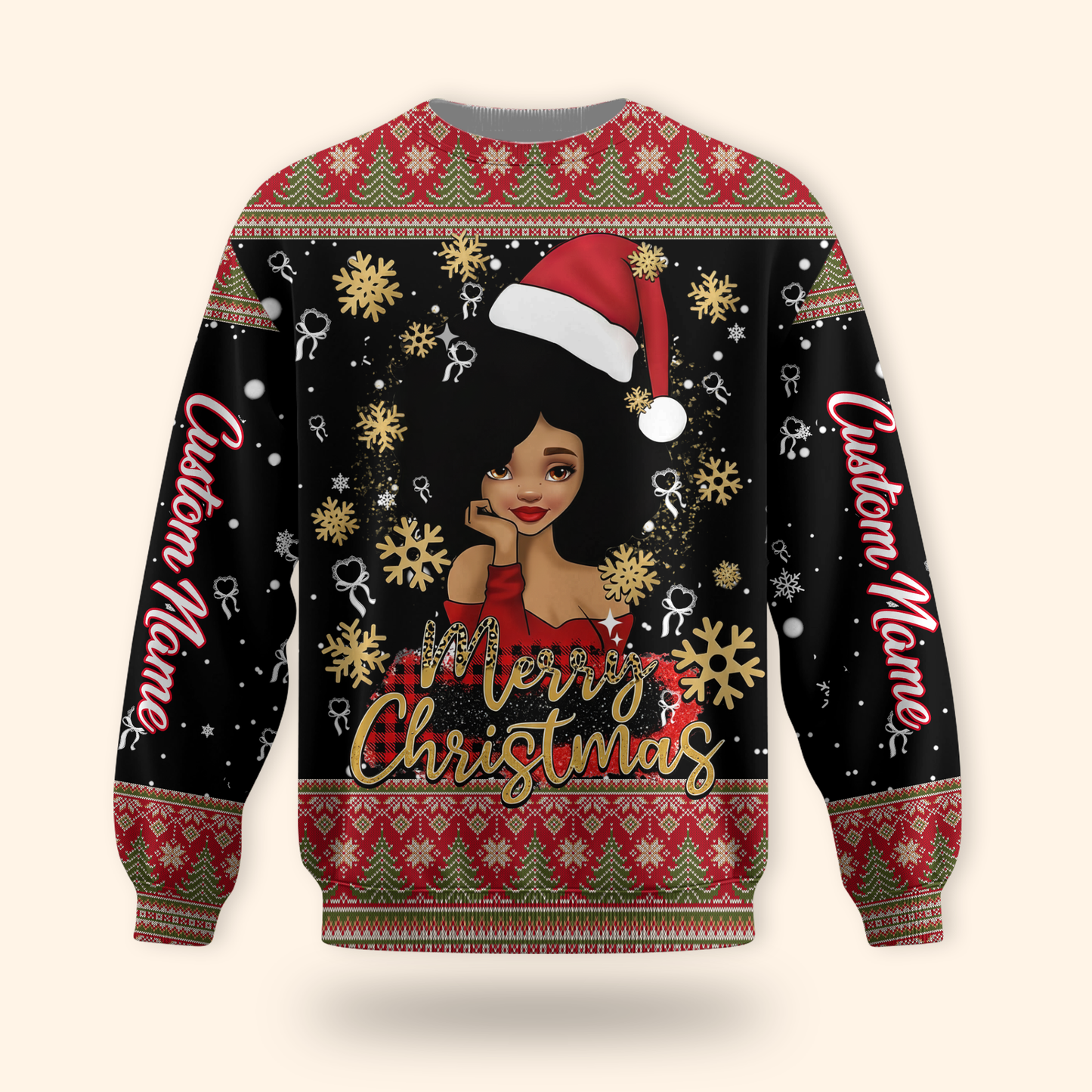 Personalized Black Girl Christmas Hoodie – Merry Christmas Santa Hat Zip Up