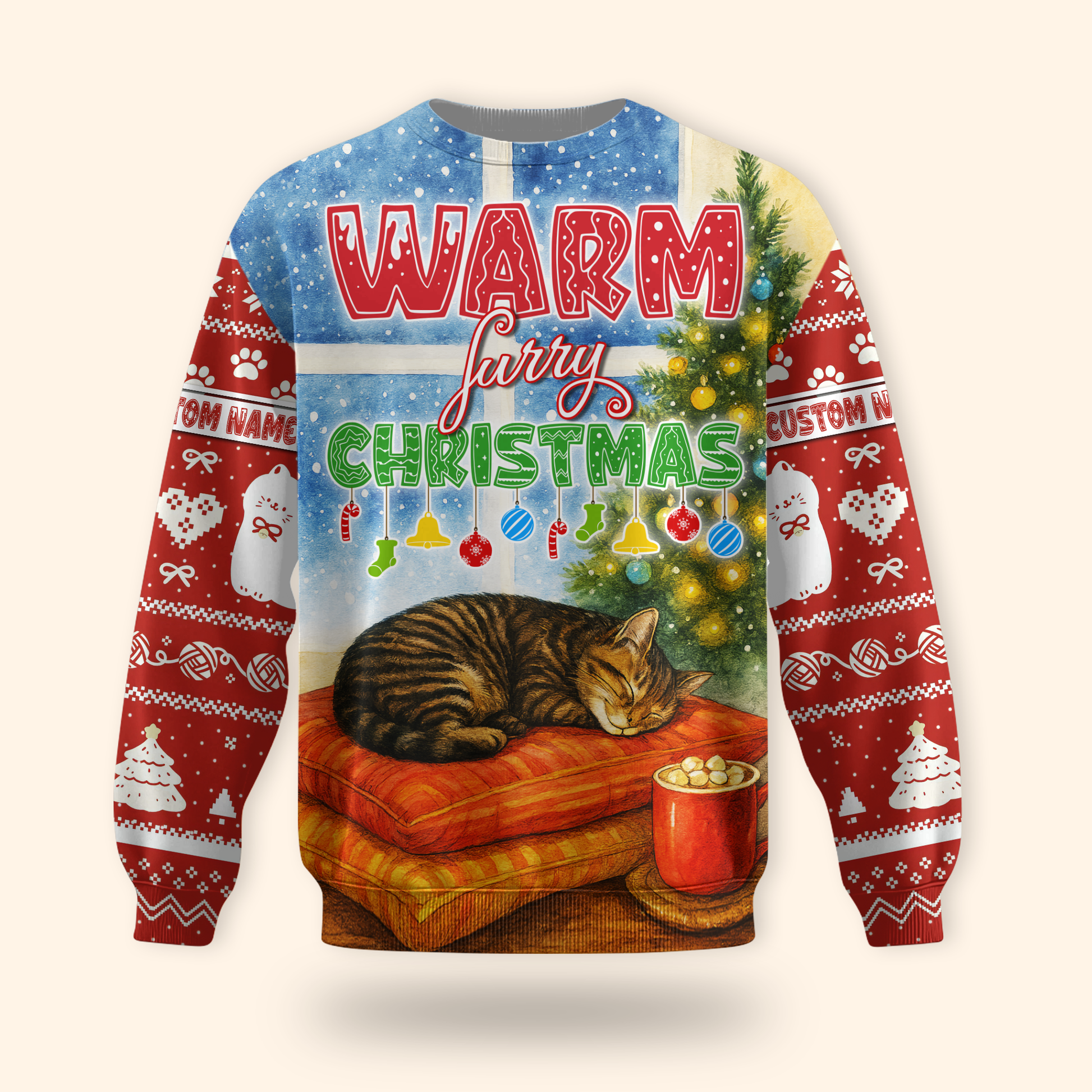Warm Furry Christmas Hoodie – Cute Cat Lover Zip Up, Personalized Holiday Gift, Custom Choo