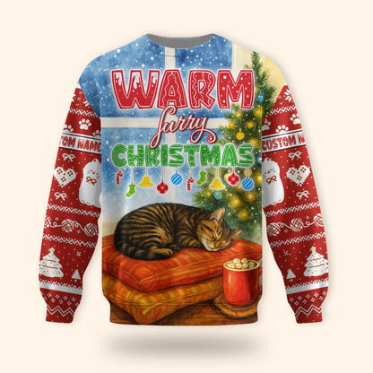 Warm Furry Christmas Hoodie – Cute Cat Lover Zip Up, Personalized Holiday Gift, Custom Choo
