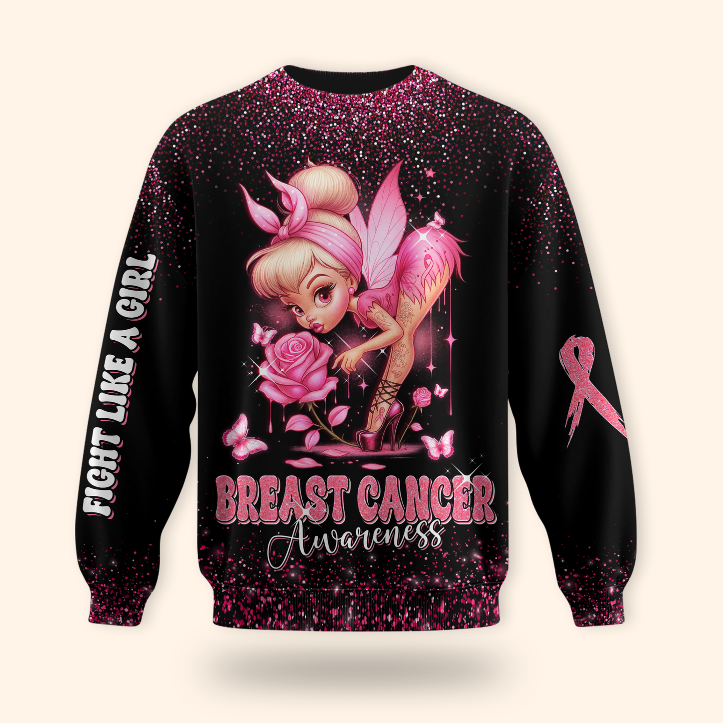 Pink Fairy Fight Like A Girl - Breast Cancer Awareness Shirt