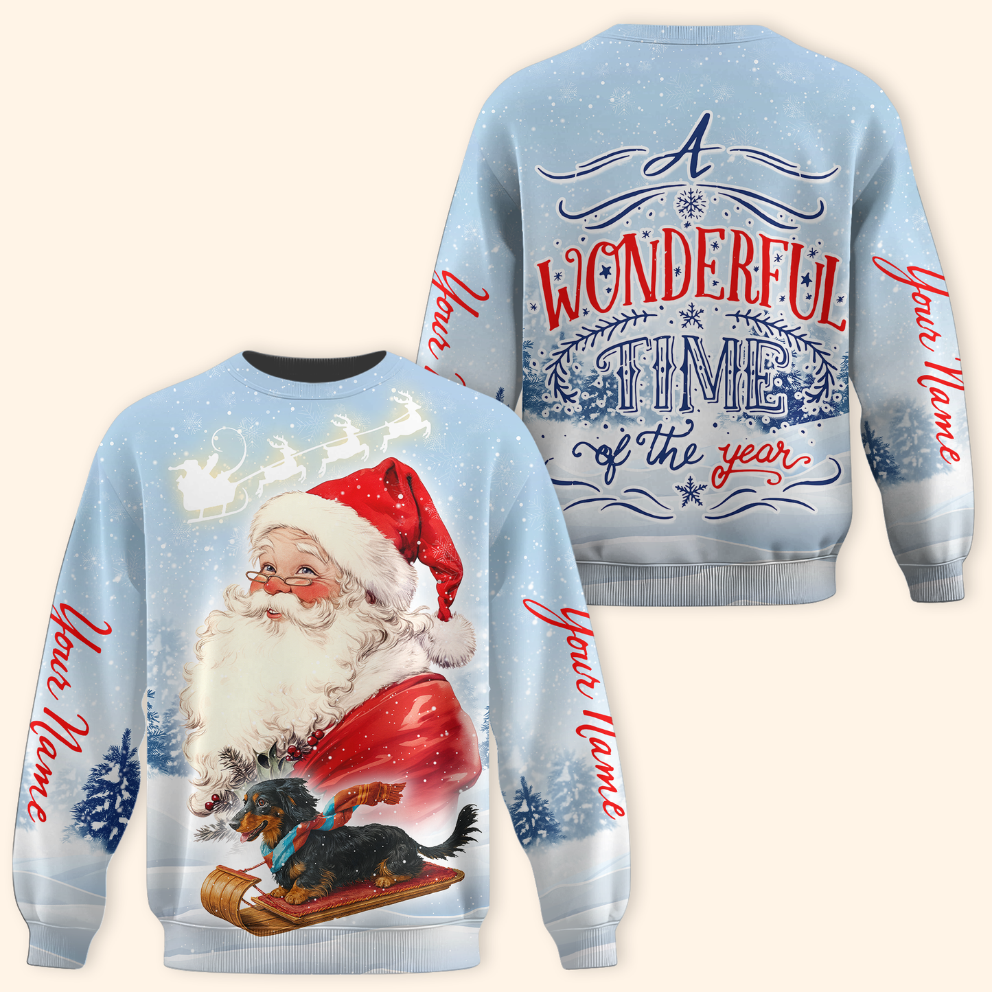 Personalized Santa Claus Christmas Hoodie – A Wonderful Time of the Year, Custom Name Zip Up, Custom Choo