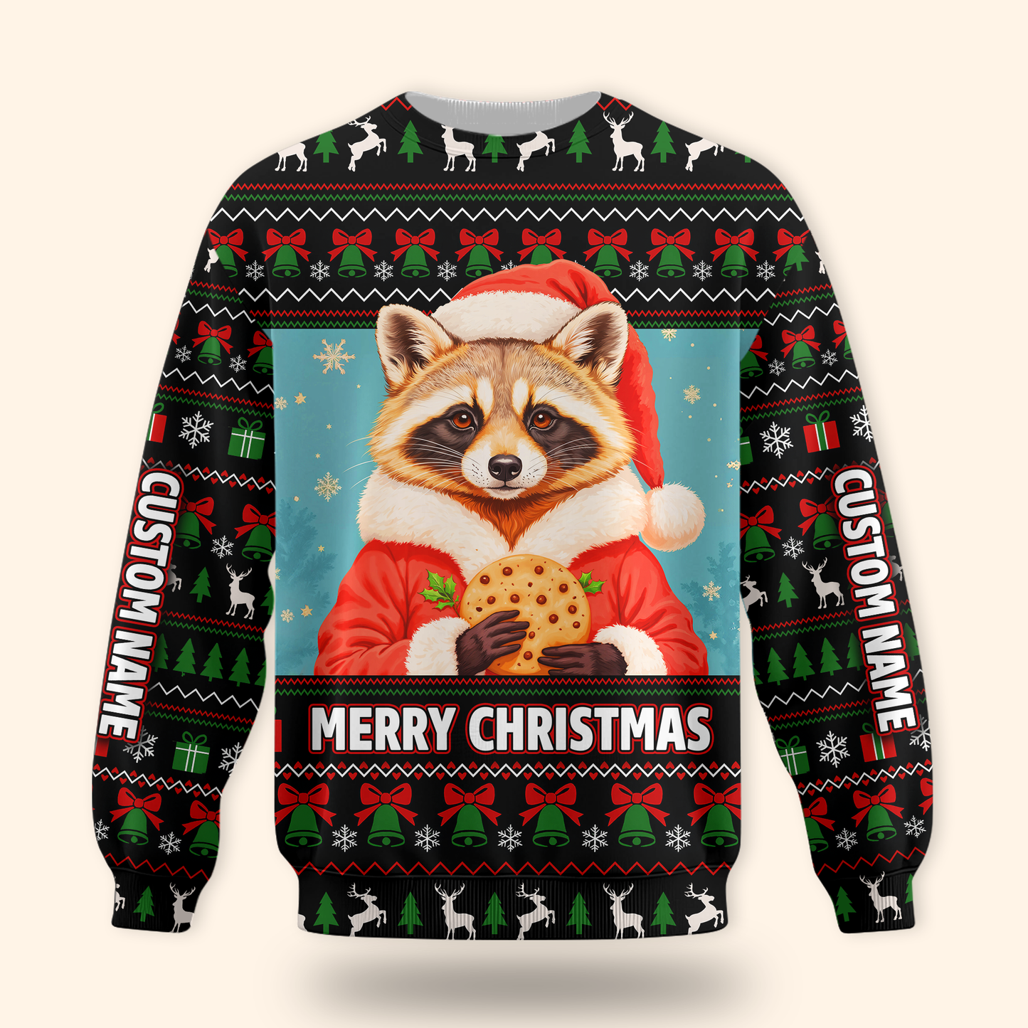 Personalized Raccoon Christmas Hoodie – Cute Merry Christmas Zip Up