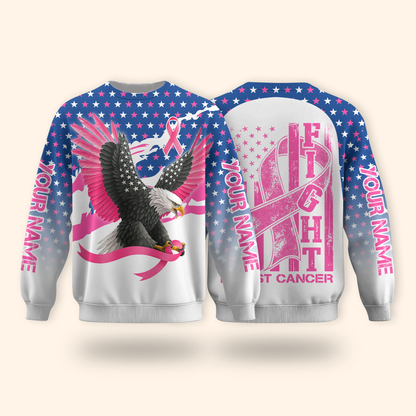 Personalized Eagle Pink Ribbon Fight Breast Cancer Awareness Shirt, Custom Choo