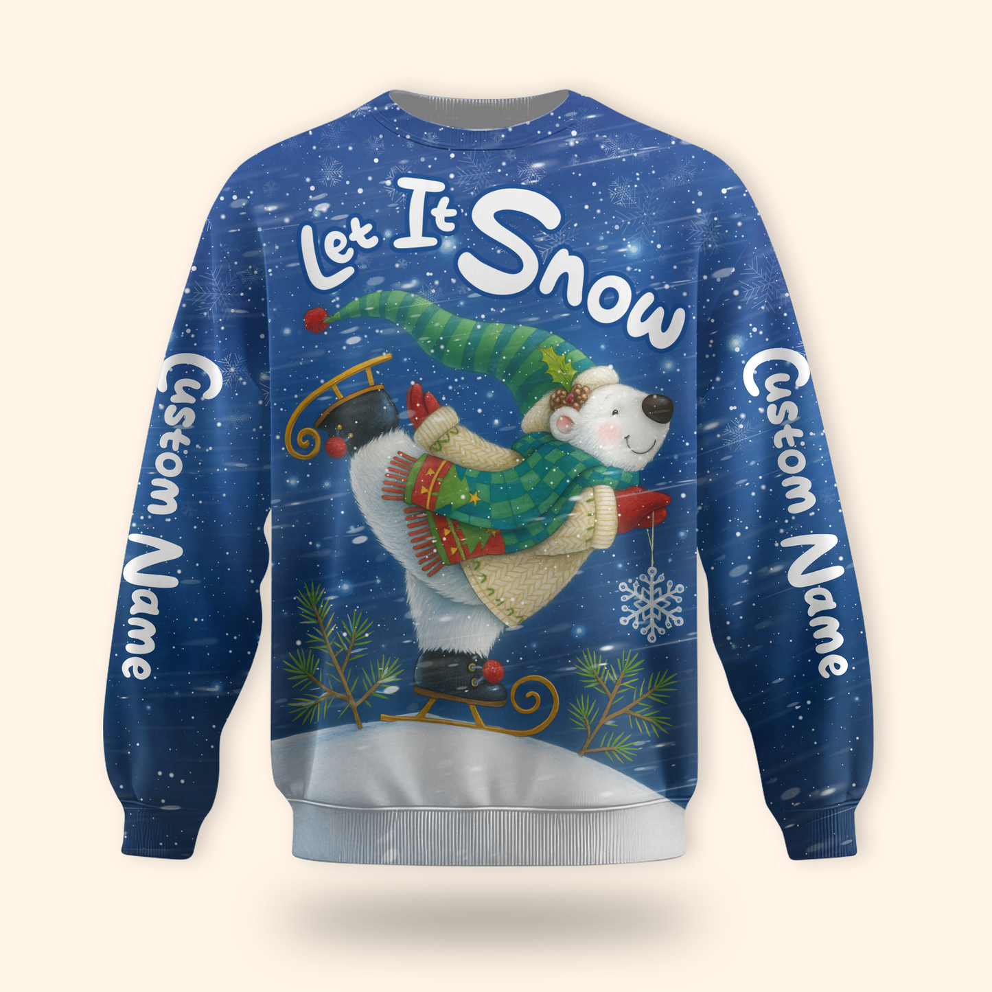 Personalized Let It Snow Hoodie – Cute Polar Bear Christmas Zip Up