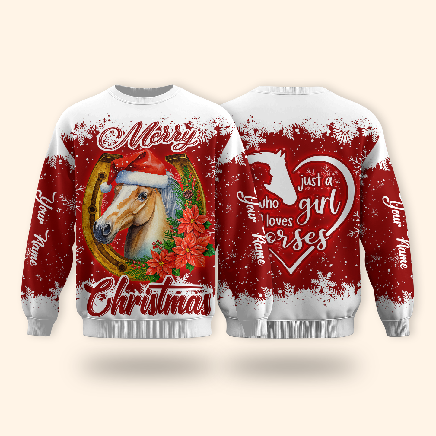 Just a Girl Who Loves Horses Christmas Hoodie – Merry Horse Lover Zip Up Sweatshirt