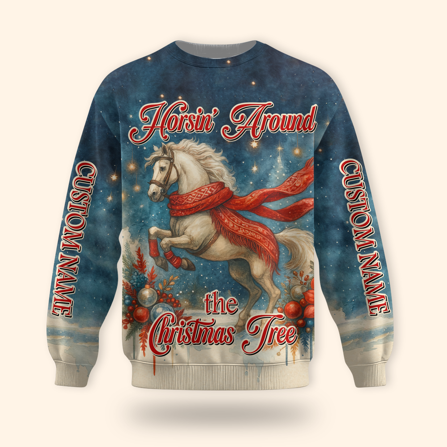 Horsin’ Around the Christmas Tree Hoodie – Funny Horse Lover Holiday Zip Up