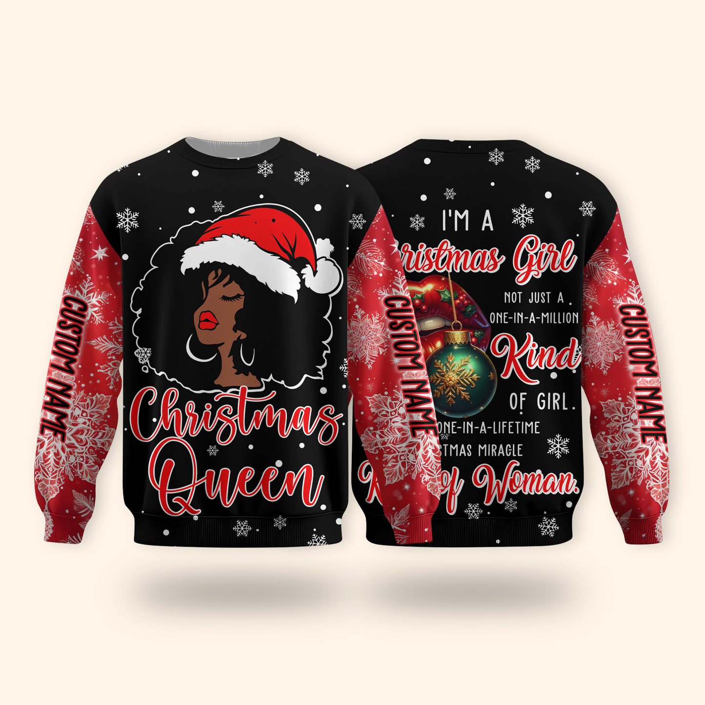 Christmas Queen Hoodie – Holiday Afro Woman Zip Up Sweatshirt