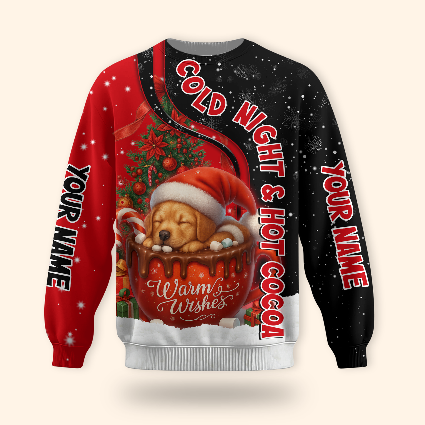 Personalized Hot Cocoa Hoodie – Cold Night Warm Wishes Christmas Zip Up