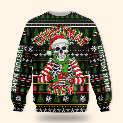 Funny Skeleton Christmas Hoodie – Custom Name Christmas Crew Zip Up