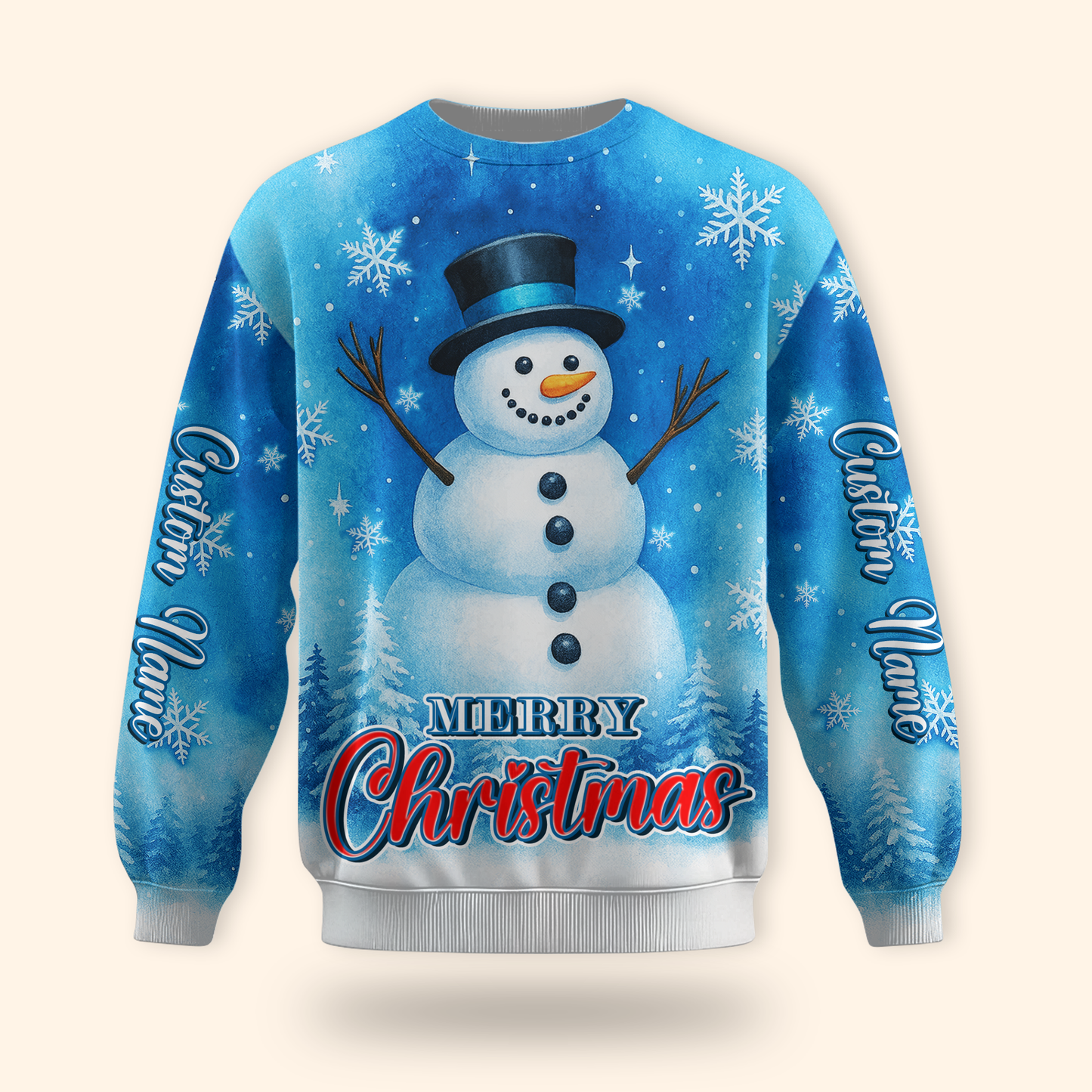 Merry Christmas Snowman Hoodie – Cute Blue Winter Zip Up