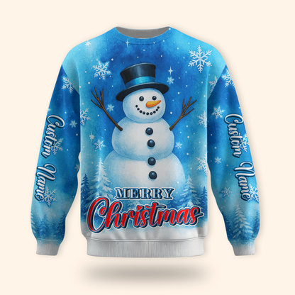 Merry Christmas Snowman Hoodie – Cute Blue Winter Zip Up