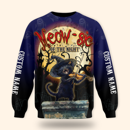 Personalized Halloween Cat Hoodie – Meow-sic of the Night Custom Name Zip Up, Custom Choo