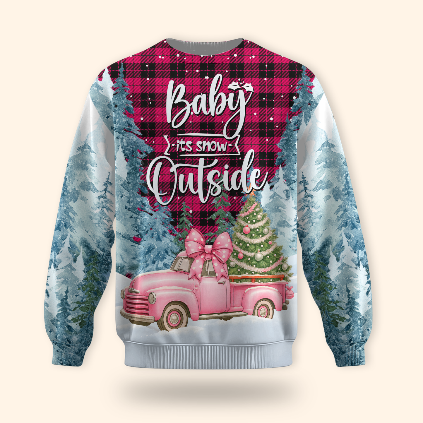 Baby It’s Snow Outside Hoodie – Pink Truck Christmas Zip Up, Winter Holiday Sweater