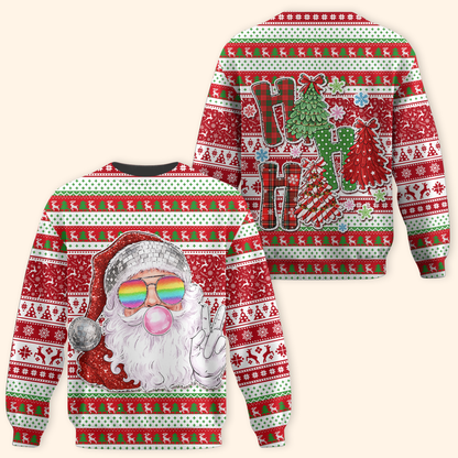 Disco Santa Christmas Hoodie – Funny Rainbow Glasses Design, Ugly Christmas Zip Up, Custom Choo