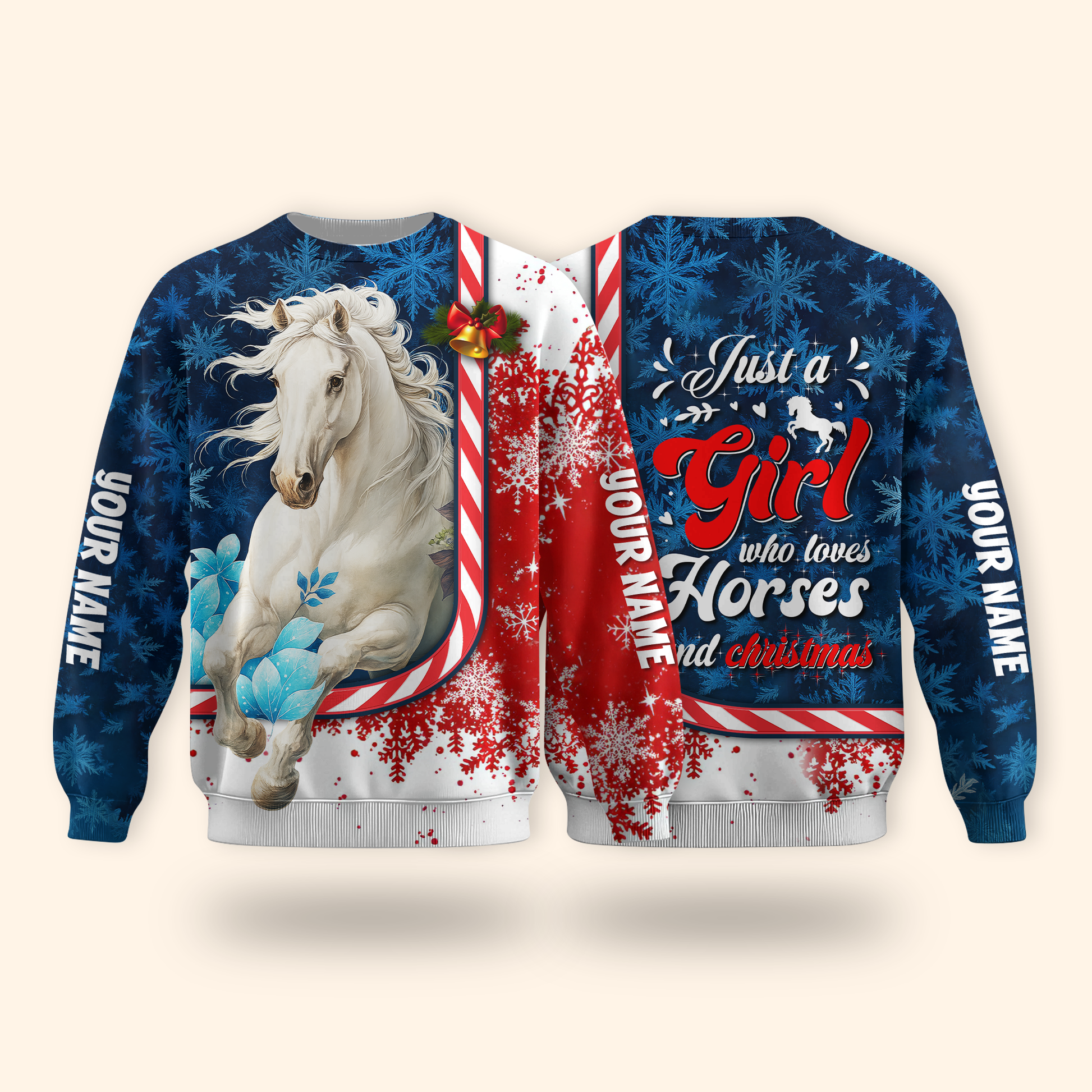 Just a Girl Who Loves Horses and Christmas Hoodie – Personalized Horse Lover Zip Up Gift, Custom Choo