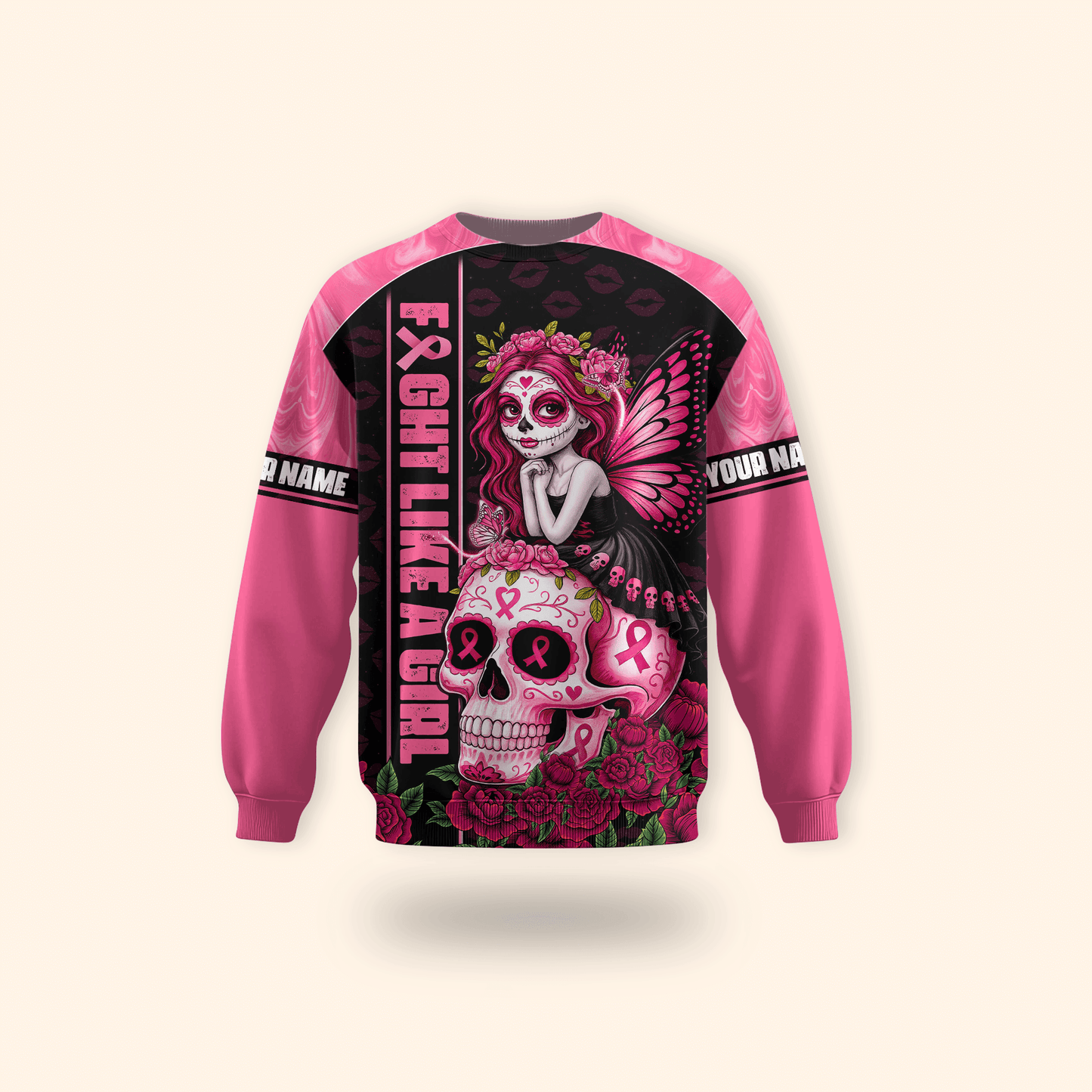 Fight Like A Girl Sugar Skull - Breast Cancer Awareness Shirt