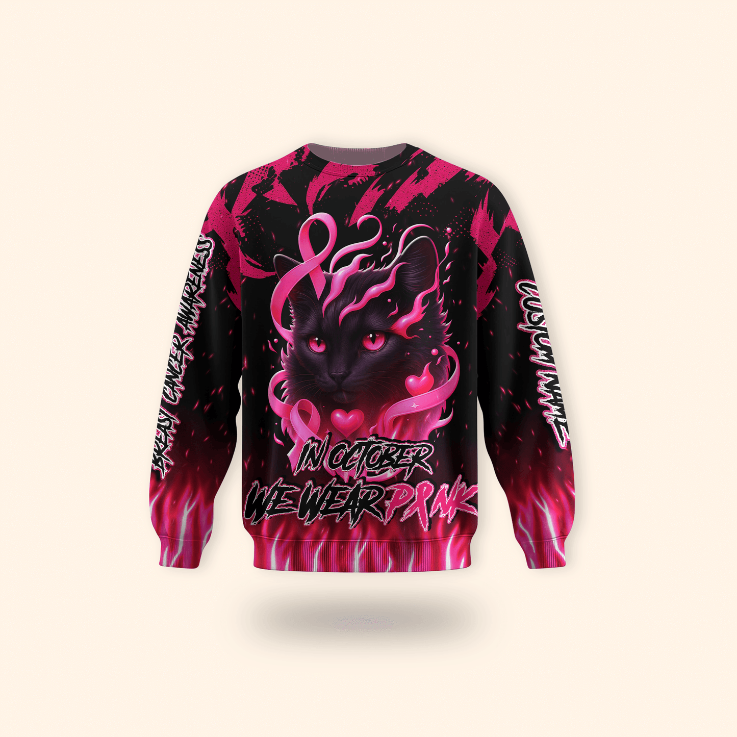 Personalized In October We Wear Pink Black Cat - Breast Cancer Awareness Shirt