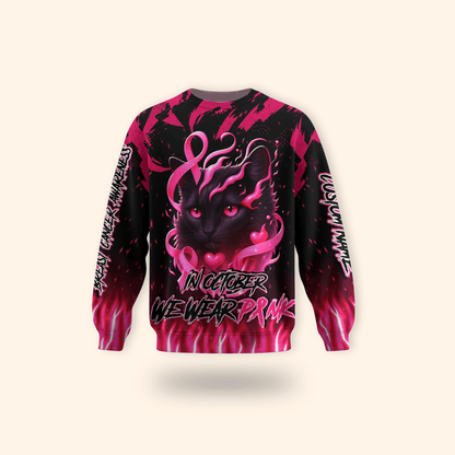 Personalized In October We Wear Pink Black Cat - Breast Cancer Awareness Shirt
