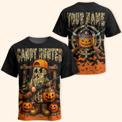 Candy Hunter Halloween Hoodie – Funny Ghost Hunter with Pumpkins & Candy, Custom Name, Custom Choo