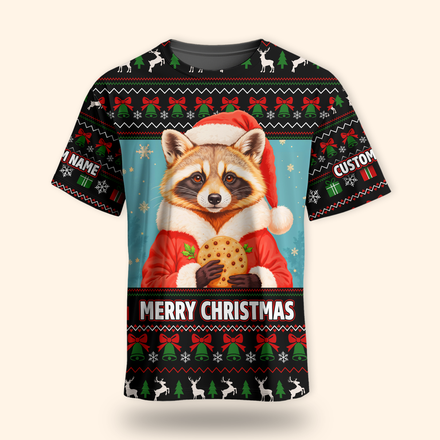 Personalized Raccoon Christmas Hoodie – Cute Merry Christmas Zip Up